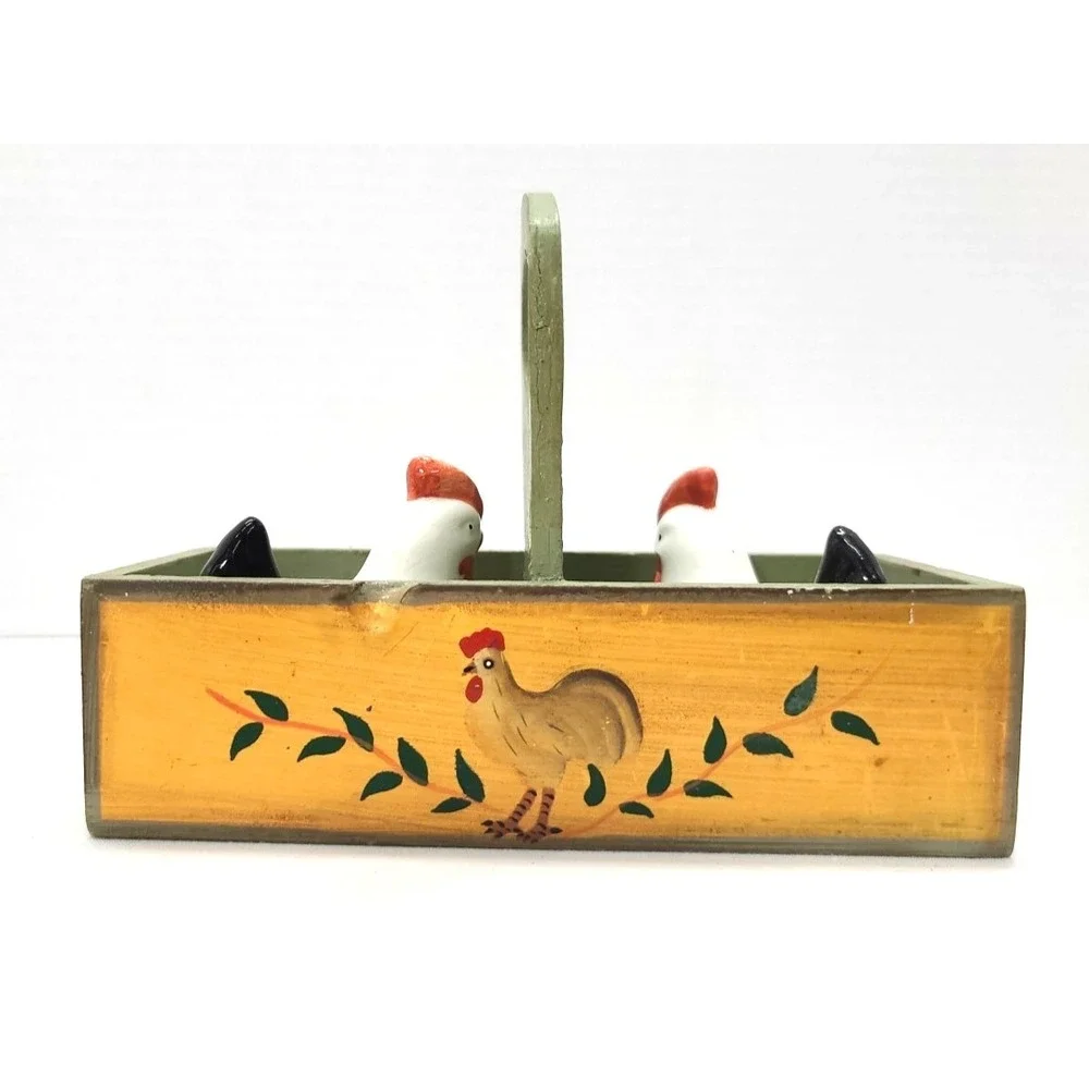Vintage Hen Salt and Pepper Shakers In a Coop‎ Farmhouse Cottagecore